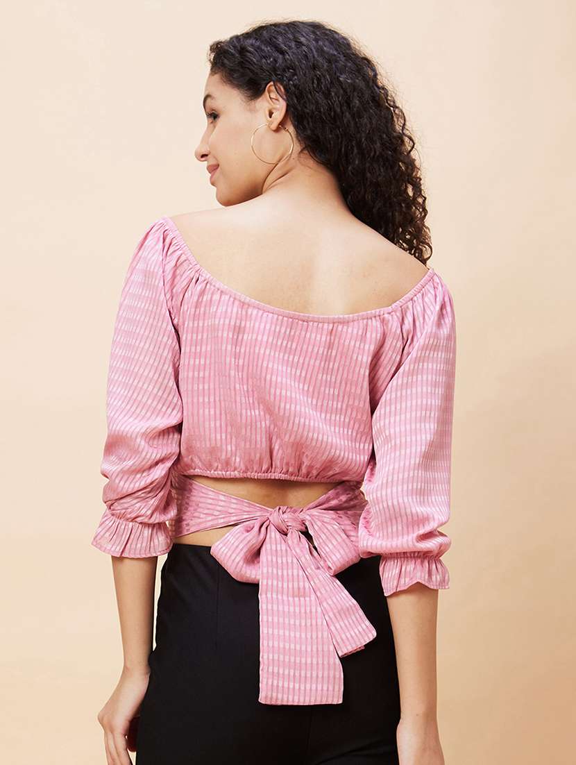 women pink polyester crop top - 20271716 -  Standard Image - 2