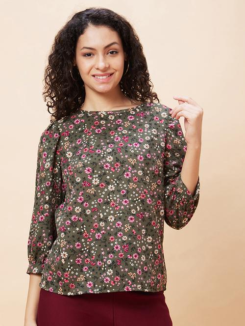 women olive green polyester regular top - 20271717 - Standard Image - 0
