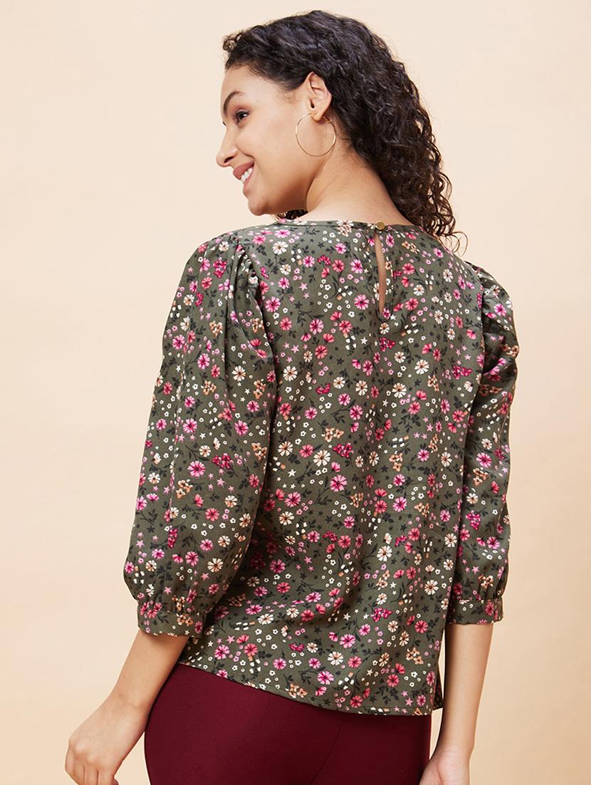 women olive green polyester regular top - 20271717 - Standard Image - 2