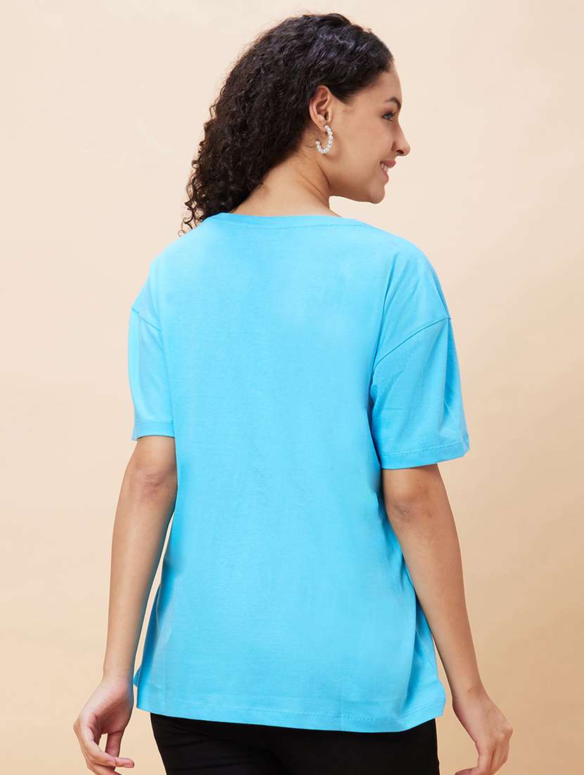 women light blue cotton boxy t-shirt - 20271722 - Standard Image - 2