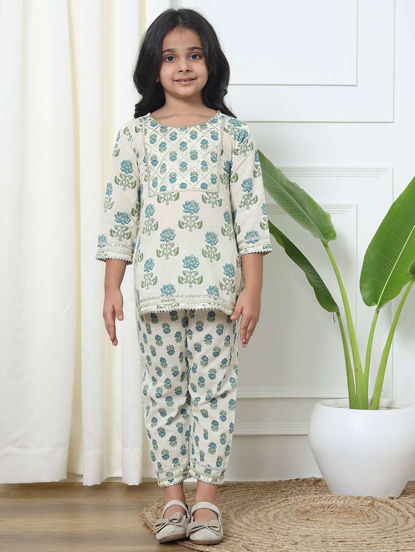 girl floral print cotton kurta palazzo set