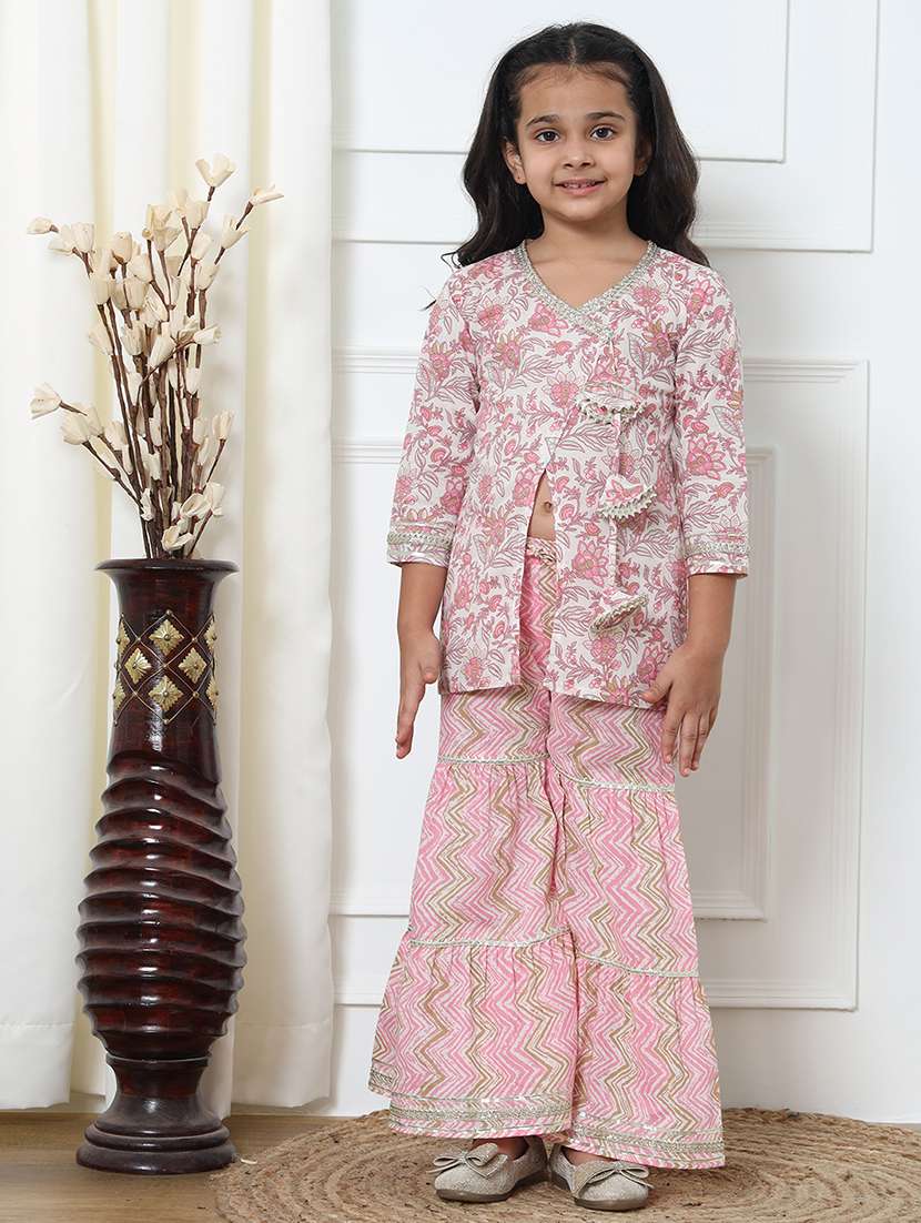 girl floral print cotton kurta sharara set