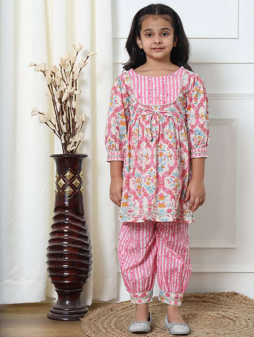 girl floral print cotton kurta salwar set