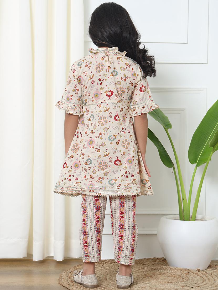 girl floral print cotton kurta palazzo set - 20271941 - Standard Image - 2