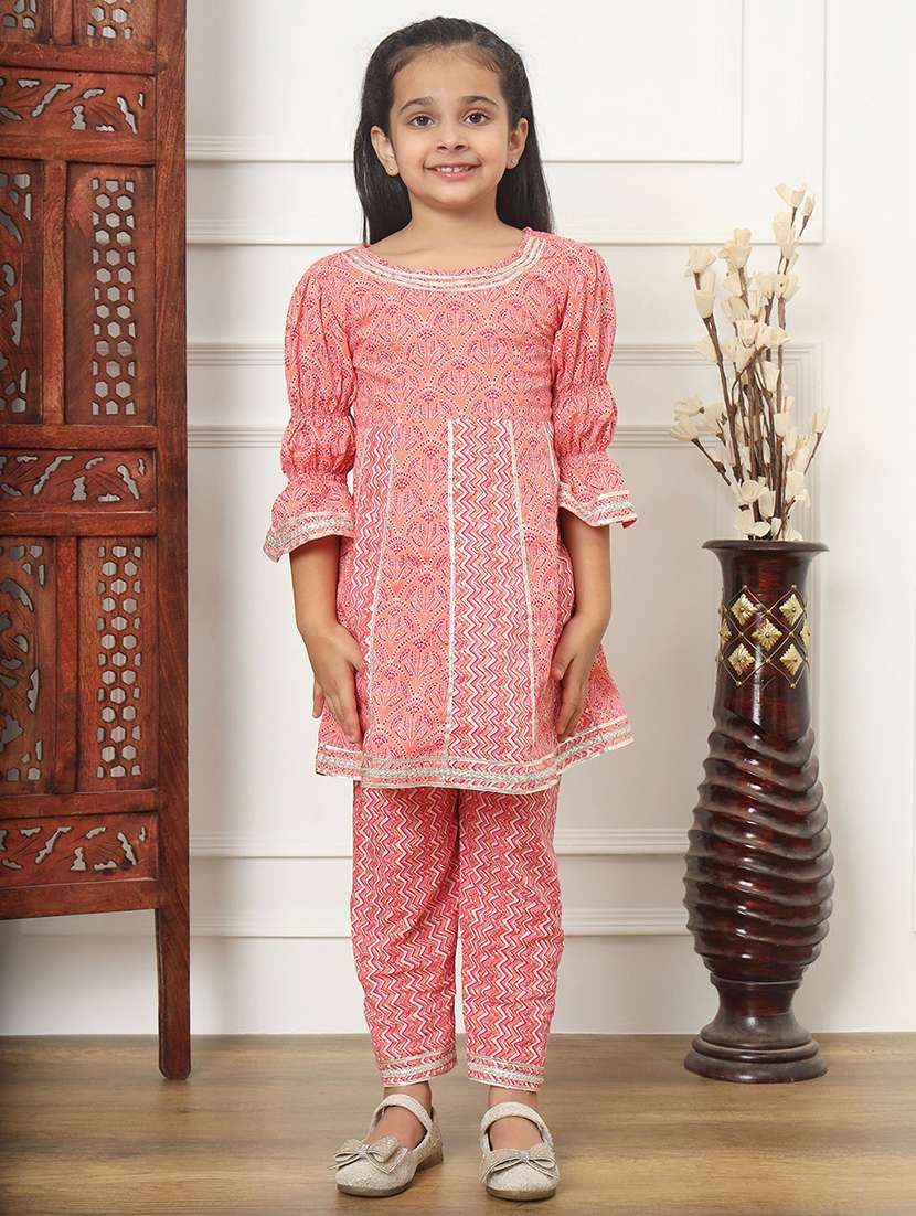 girl floral print cotton kurta pant set