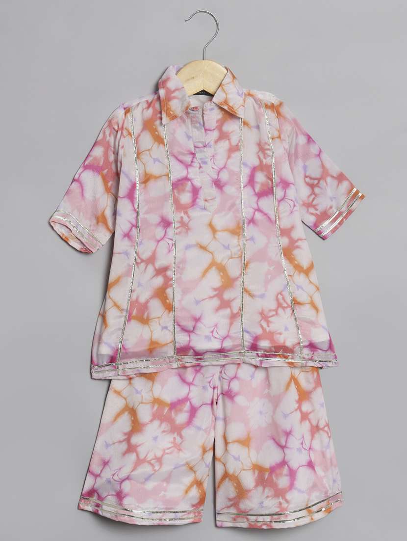 girl tie & dye cotton kurta palazzo set