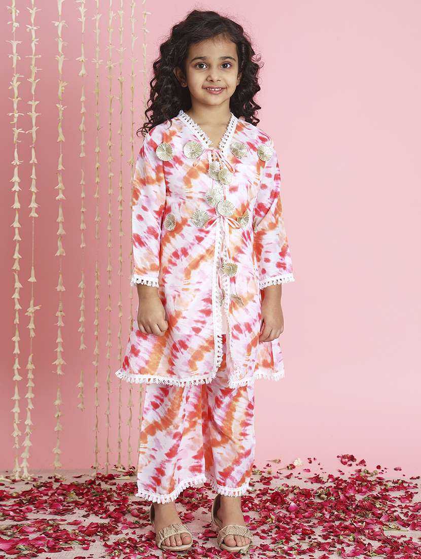 girl tie & dye kurta palazzo set