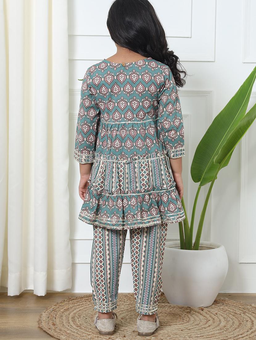 girl block print kurta pant set - 20271965 - Standard Image - 2