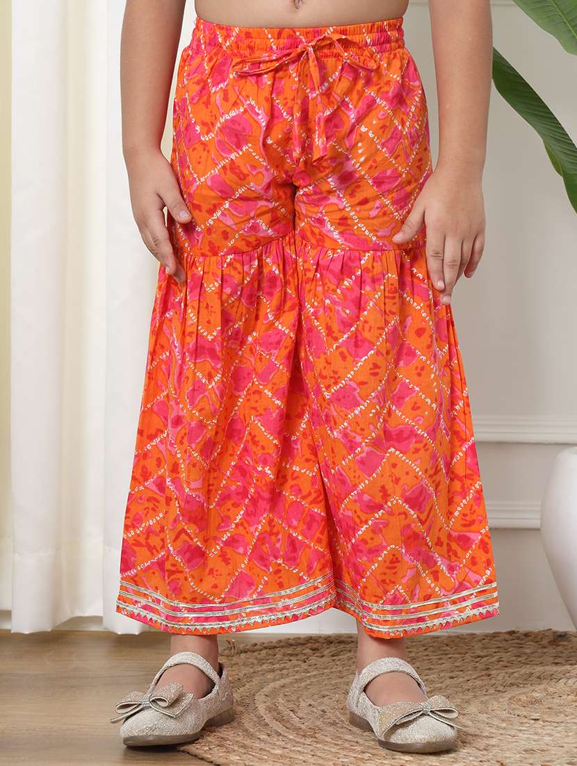 Girl Bandhani Print Cotton Kurta Sharara Set