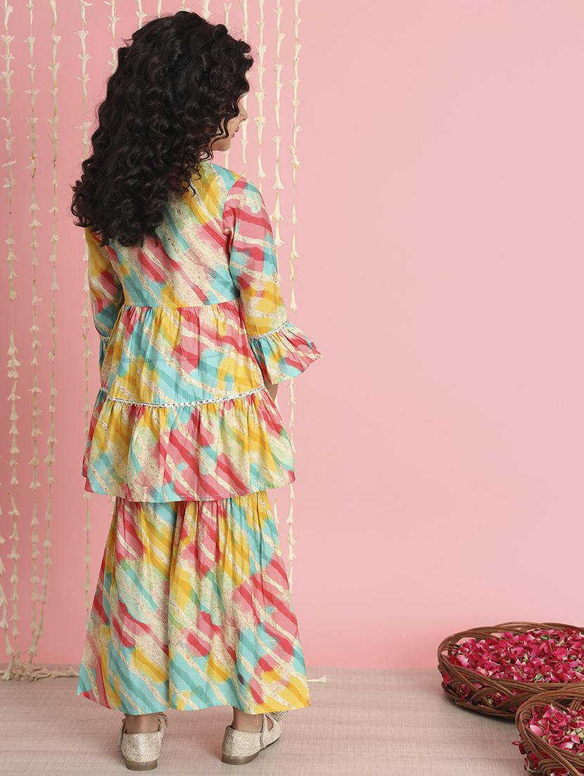 girl striped print cotton kurta sharara set - 20271974 - Standard Image - 2