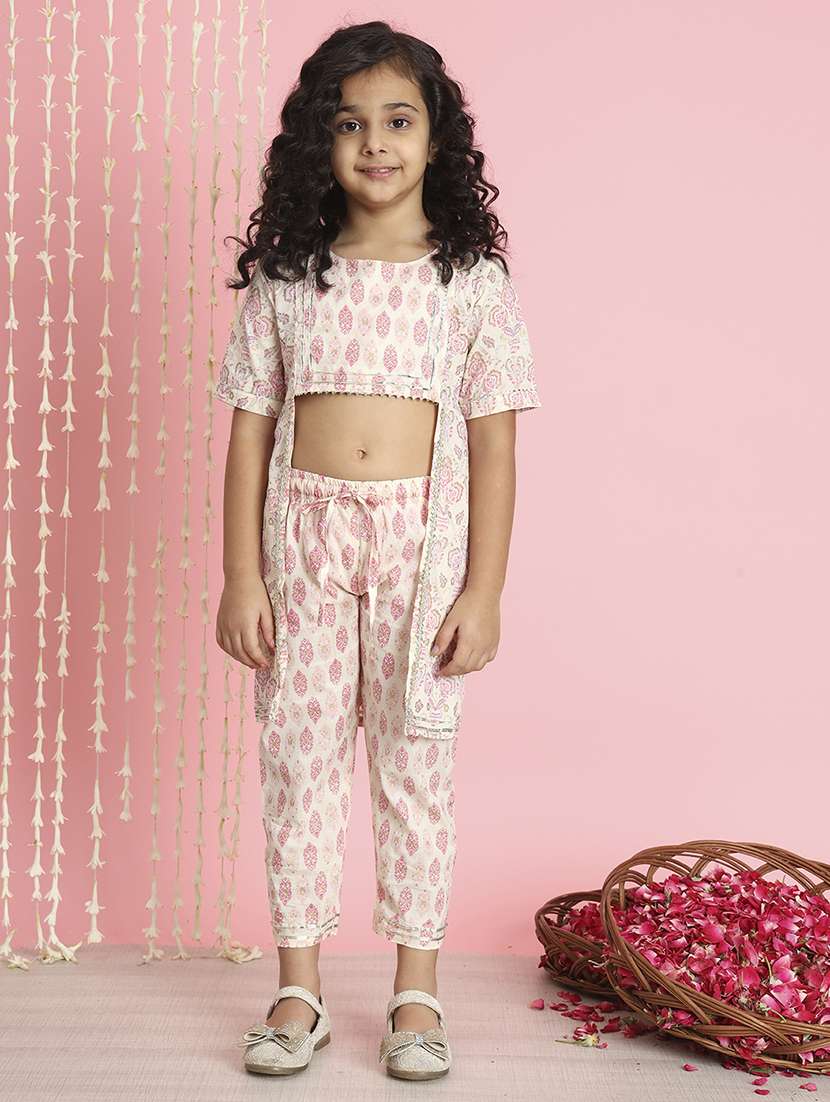 white printed top pants set