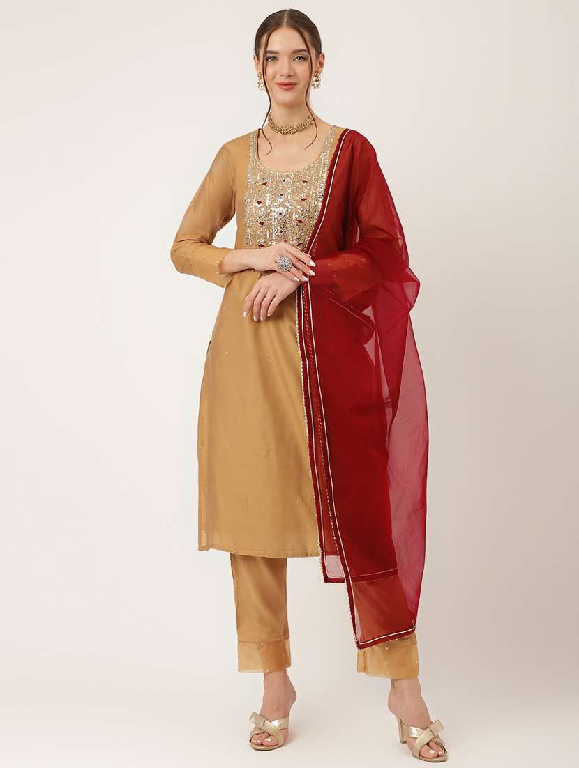 beige colored kurta pant set