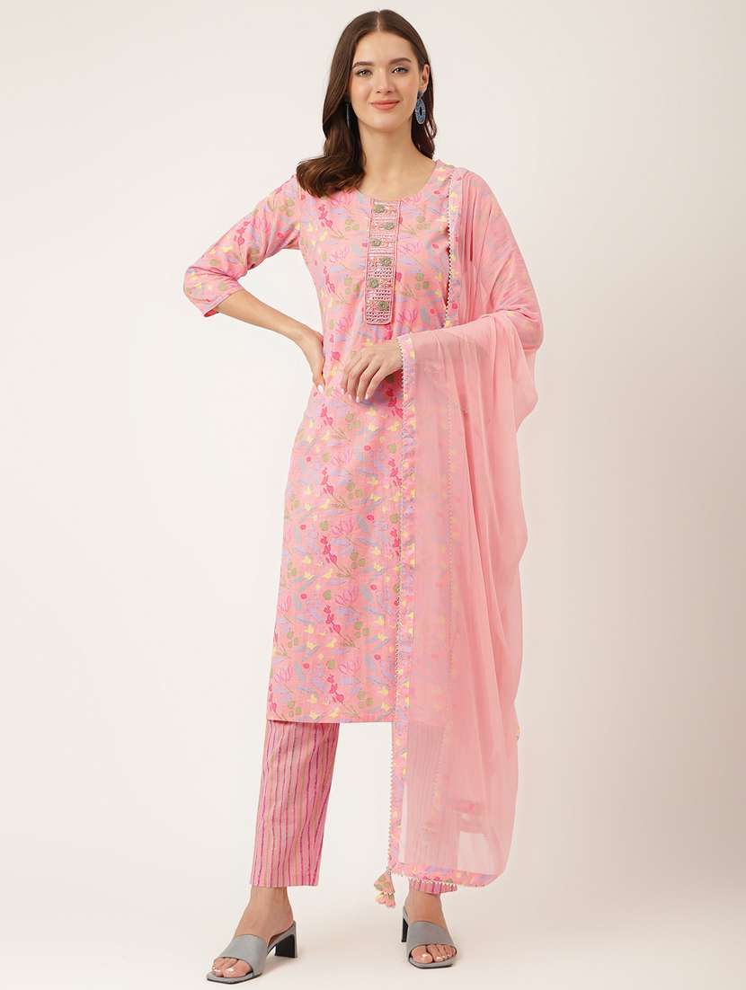 pink colored kurta pant set