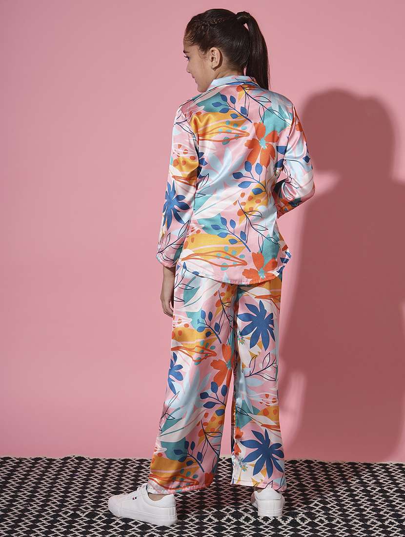 girls shirt style satin silk fabric co-ord set - 20272022 -  Standard Image - 2