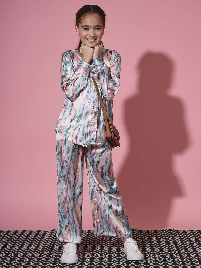 girls abstract print top & palazzo set