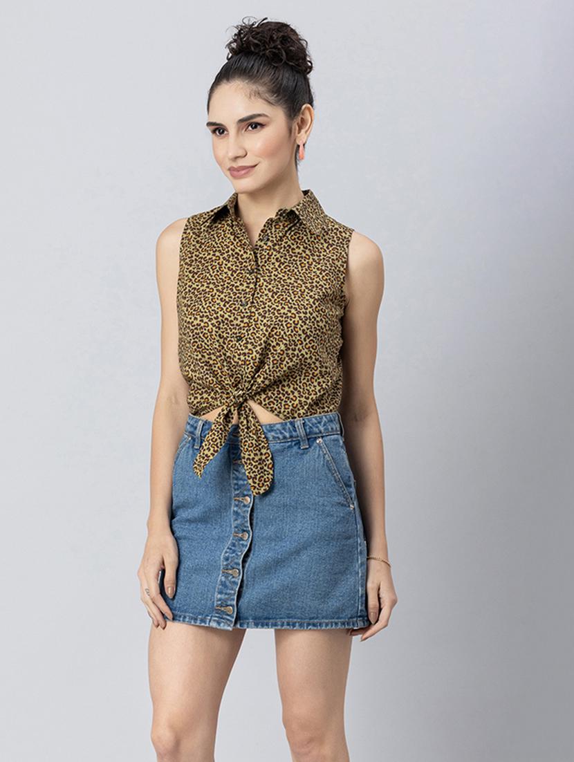 olive shirt collar regular top - 20272043 - Standard Image - 2
