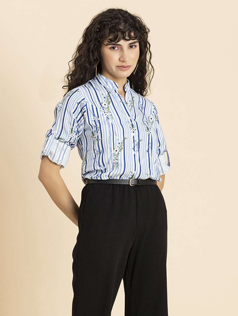 blue stripes printed regular shirt - 20272045 -  Standard Image - 2