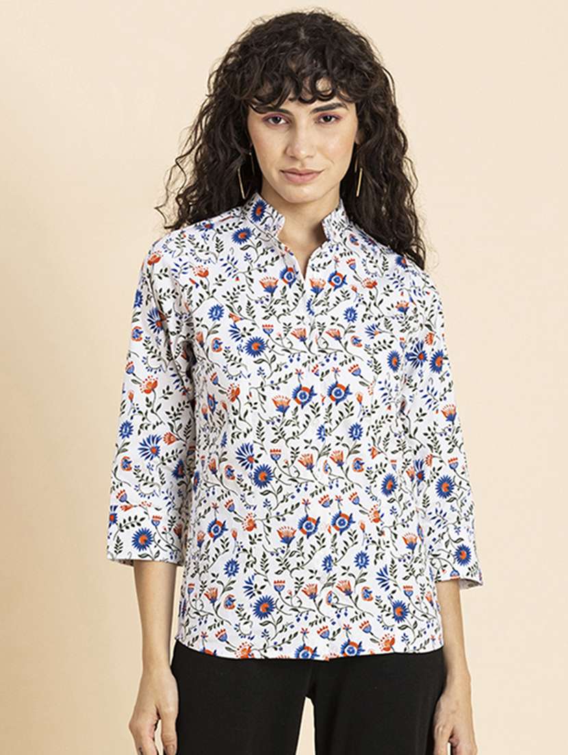 white florals printed regular shirt