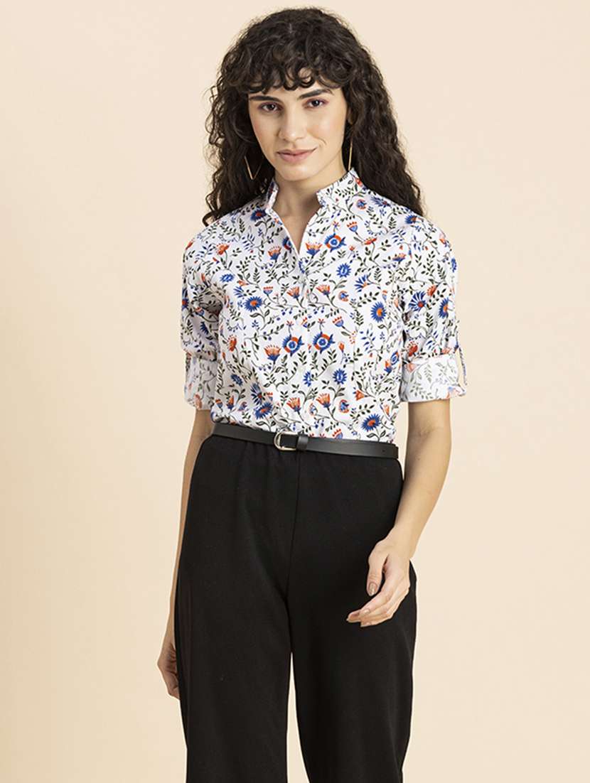 white florals printed regular shirt - 20272049 -  Standard Image - 2