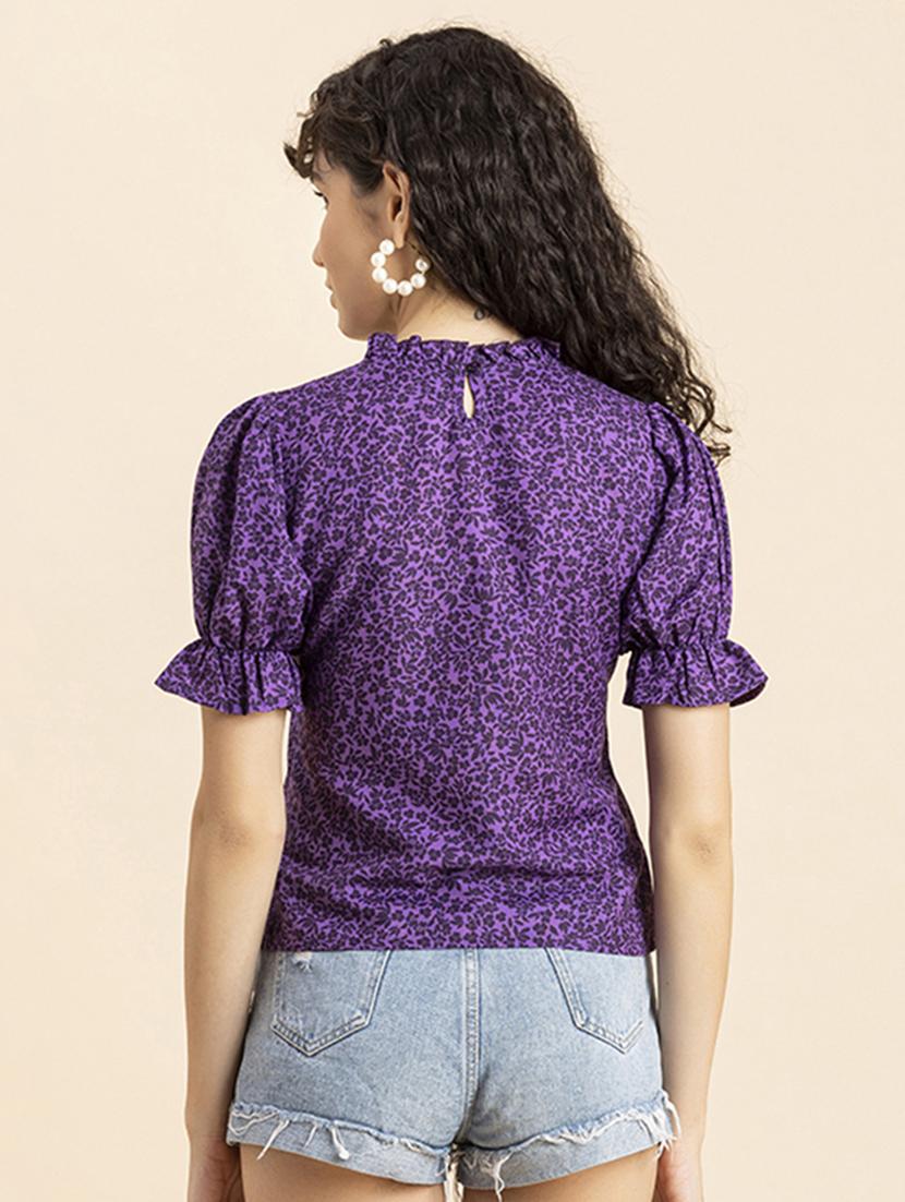 purple florals printed regular top - 20272055 - Standard Image - 2
