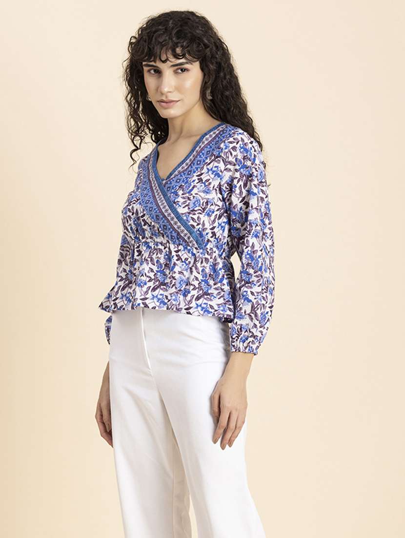women's blouson v neck top - 20272064 -  Standard Image - 2