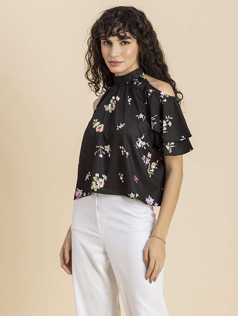 women's crop mandarin neck top - 20272078 -  Standard Image - 2