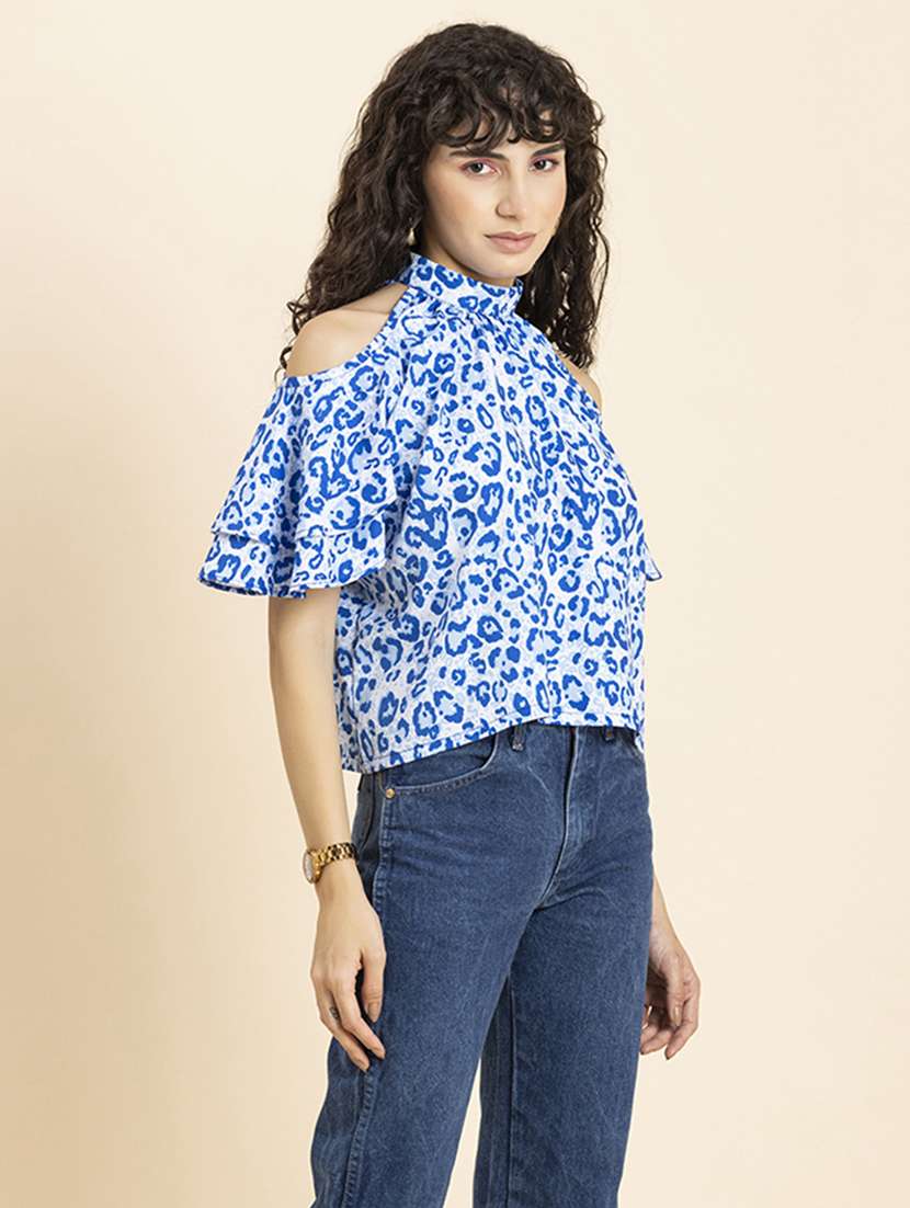 women printed halter neck cold shoulder top - 20272079 - Standard Image - 2
