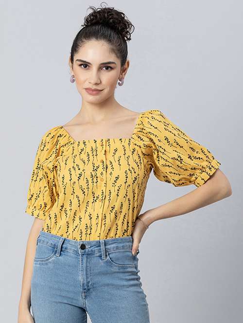 women yellow floral top - 20272095 -  Standard Image - 0