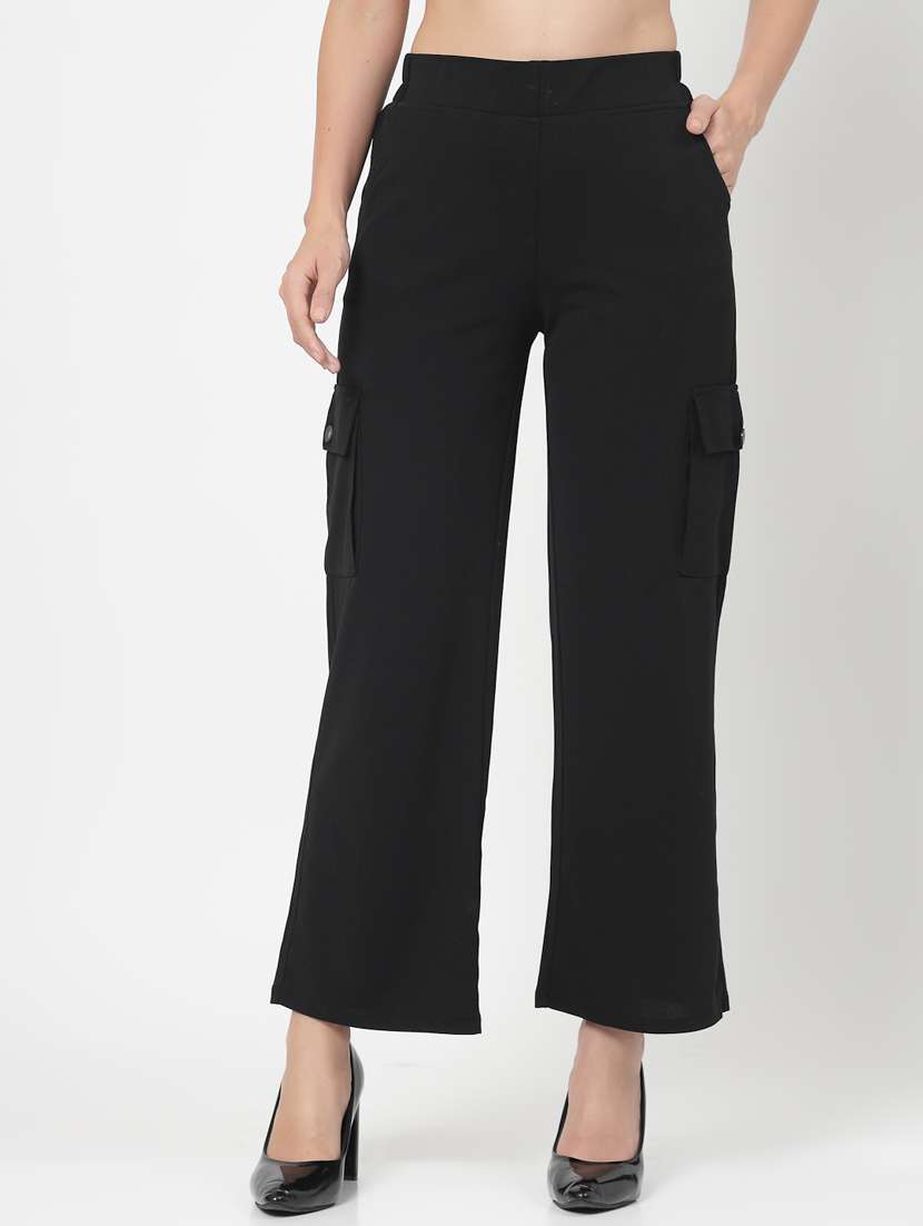 black solid high rise cargos trouser