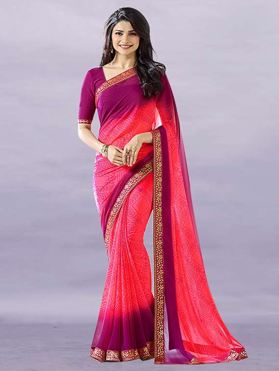 women's floral pink colored saree with blouse