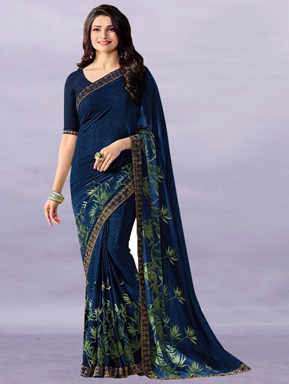 women's floral navy blue colored saree with blouse - 20273318 - Zoom Image - 0