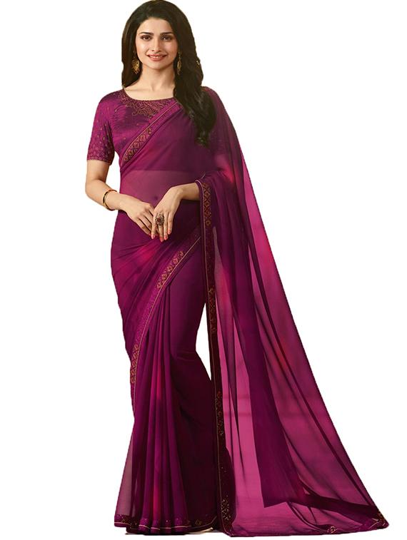 women's bordered purple colored saree with blouse - 20273337 -  Zoom Image - 0