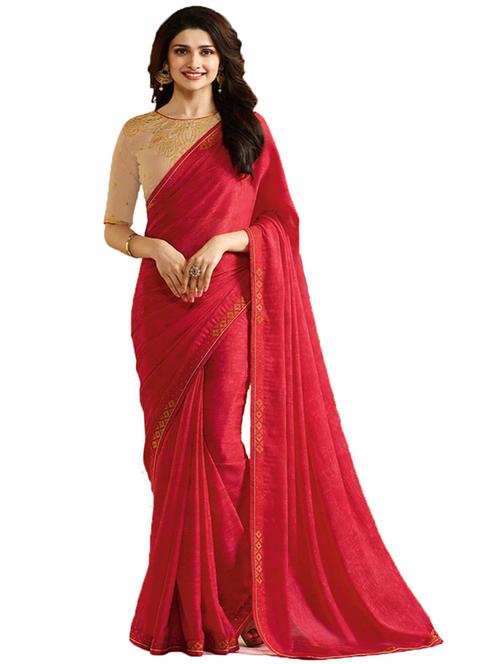 women's bordered red colored saree with blouse - 20273338 -  Standard Image - 0