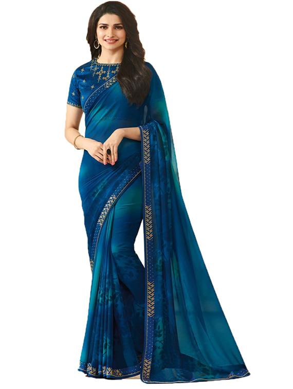 women's floral sea green colored saree with blouse - 20273339 - Zoom Image - 0