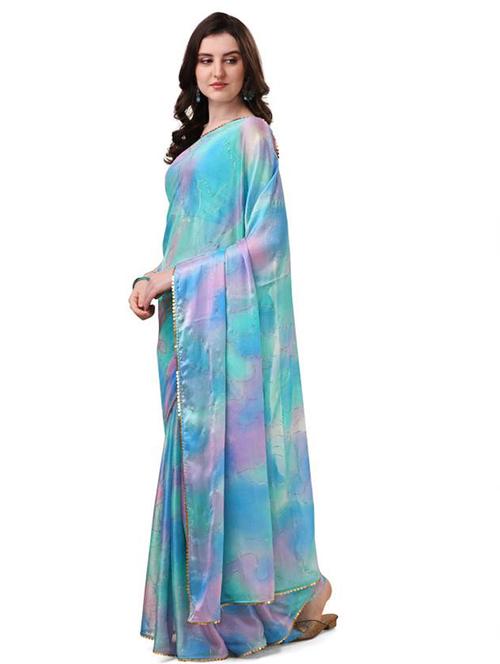 women's printed light blue colored saree with blouse - 20273386 - Standard Image - 0