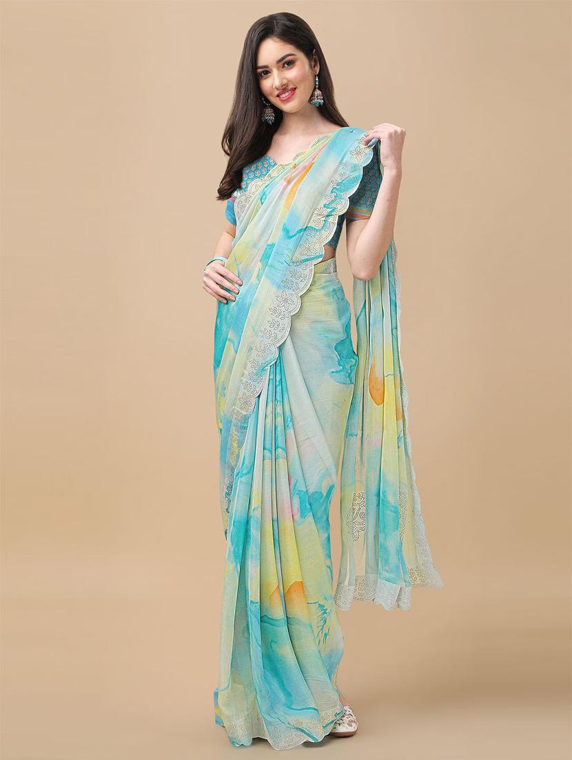 women's abstract light blue colored saree with blouse - 20273391 - Standard Image - 2