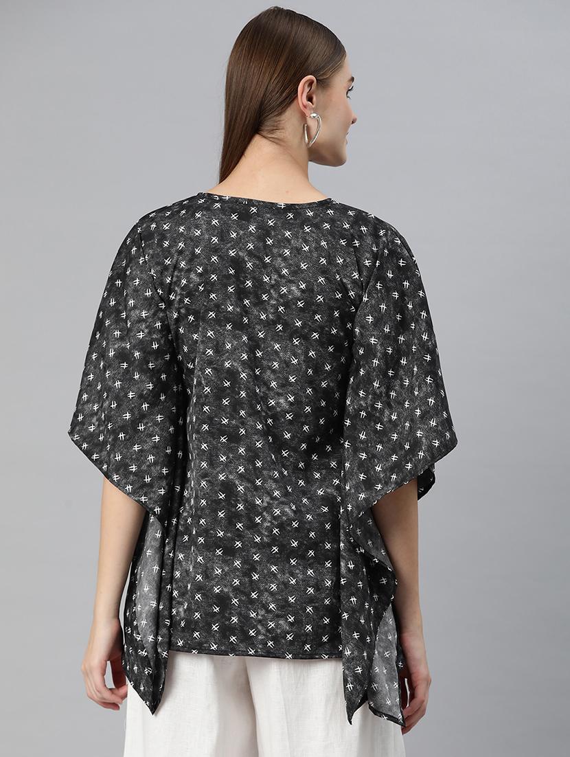black printed realxed fit kaftan top - 20273737 - Standard Image - 2