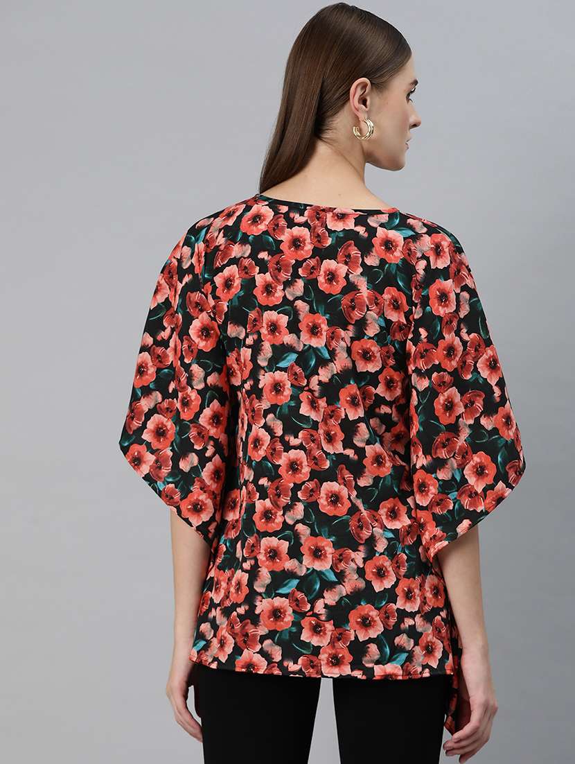 black floral print relaxed fit kaftan top - 20273738 -  Standard Image - 2