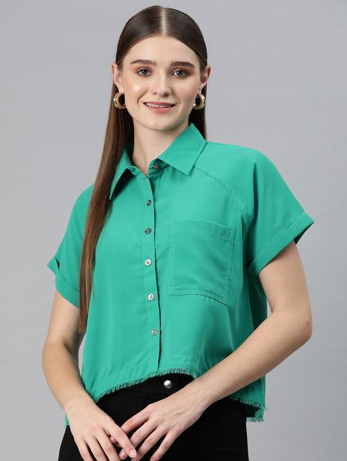 green solid lapel neck high low top - 20273742 - Standard Image - 0