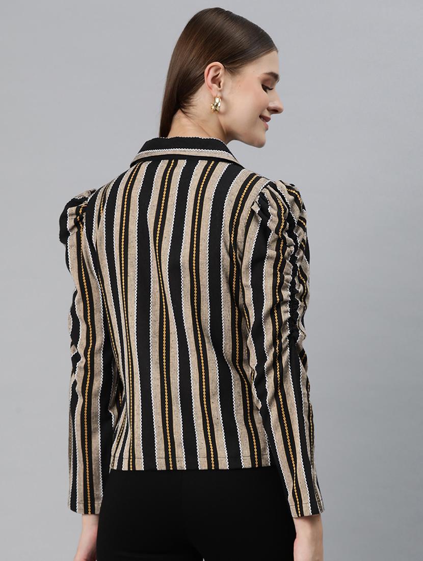 multi colored striped puff sleeves jacket - 20273765 - Standard Image - 2