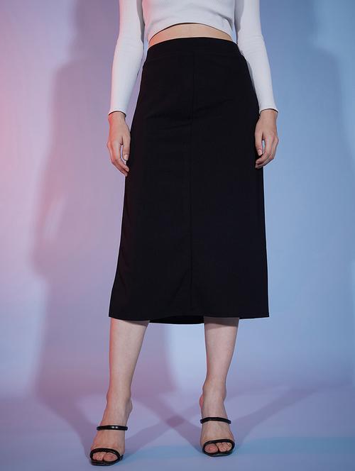 women mid rise solid side slit skirt - 20273788 - Standard Image - 0
