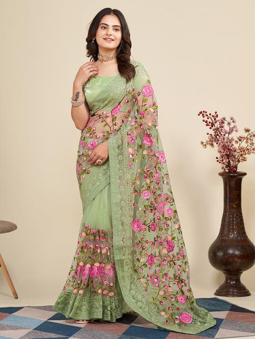 women's embroidered saree with blouse - 20276426 - Standard Image - 0
