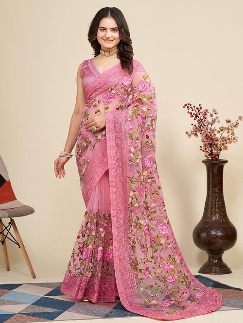 women's embroidered saree with blouse - 20276428 - Standard Image - 0