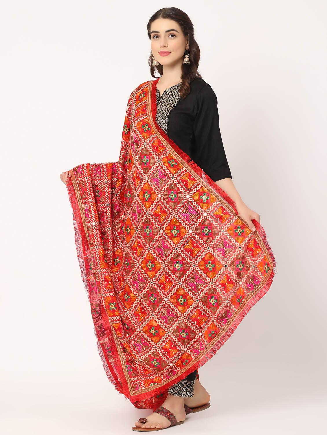 red phulkari dupatta - 20276618 - Standard Image - 2