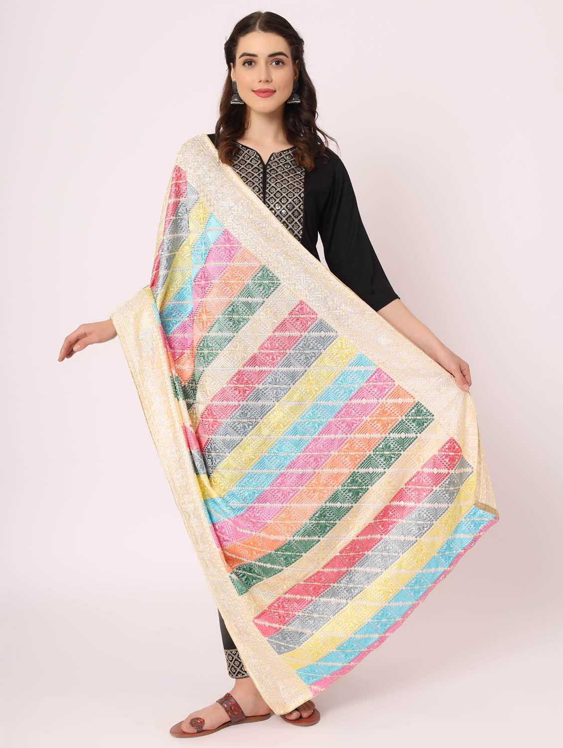 multi colored phulkari dupatta - 20276619 -  Zoom Image - 0