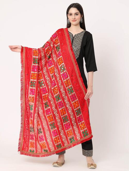 red phulkari dupatta - 20276623 -  Standard Image - 0