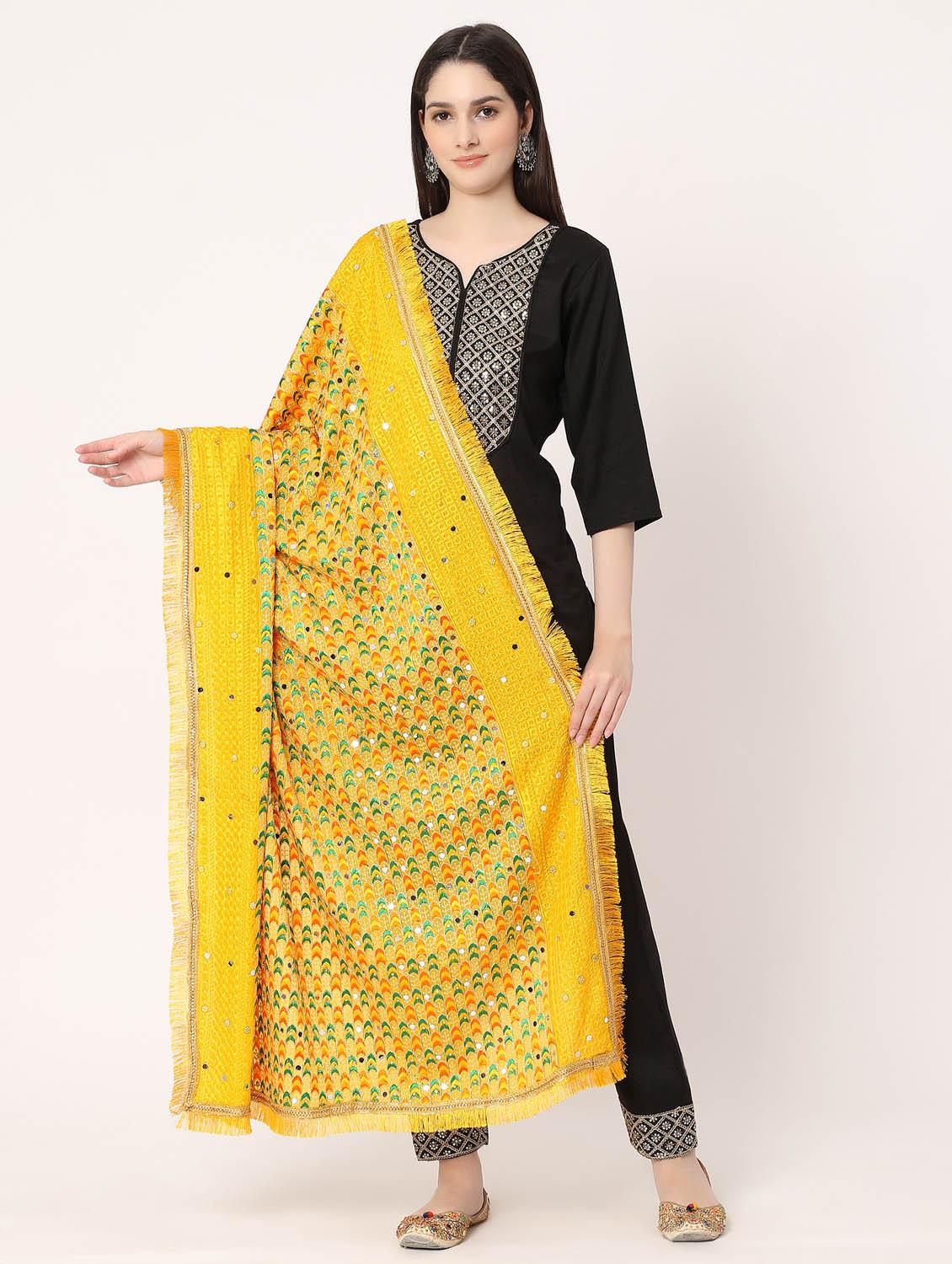 yellow phulkari dupatta - 20276624 - Zoom Image - 0