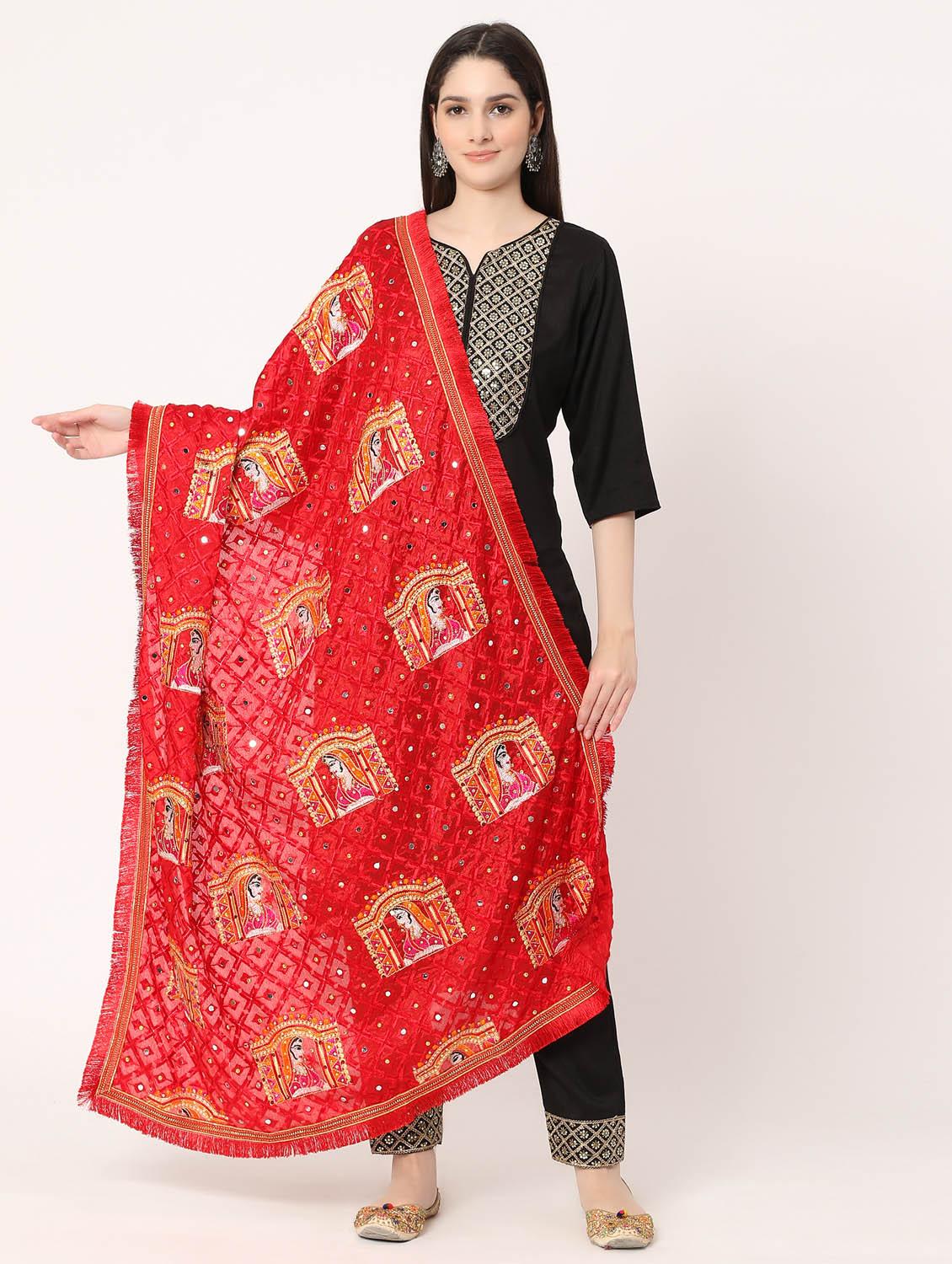 women red embroidered dupatta - 20276627 - Zoom Image - 0
