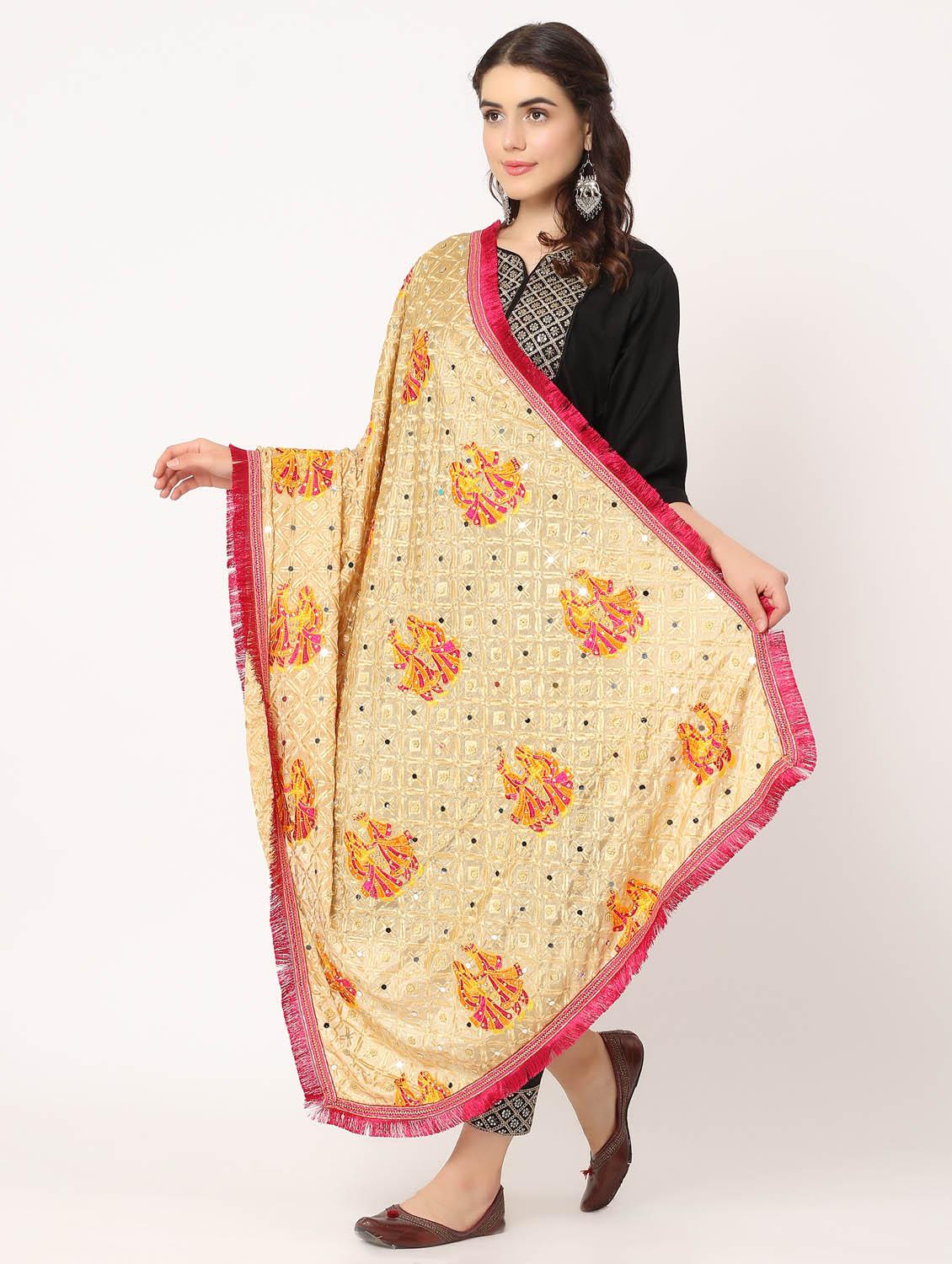 beige phulkari dupatta - 20276630 - Standard Image - 2