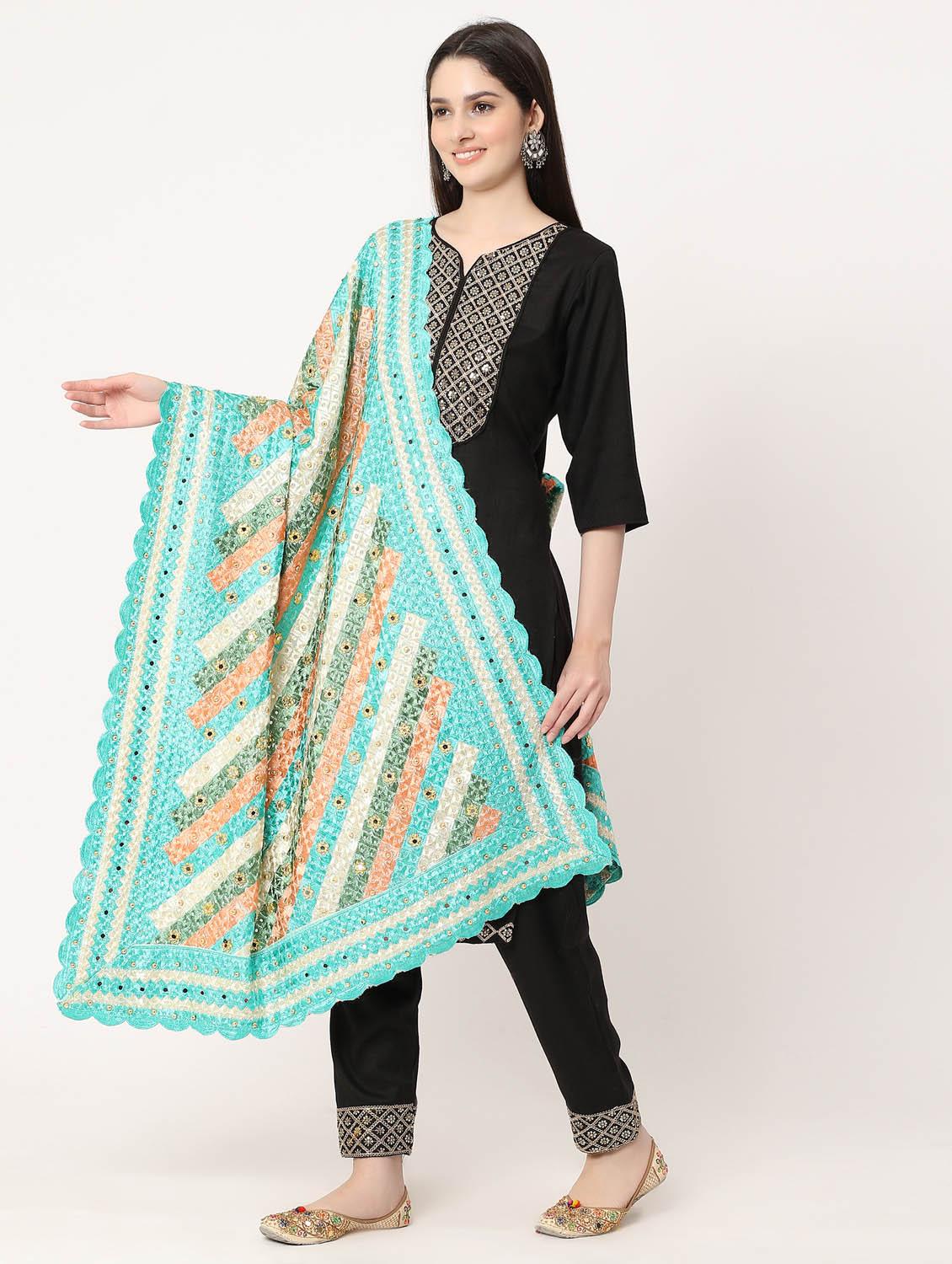 turquoise phulkari dupatta - 20276636 - Standard Image - 2
